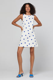 Model Genericm wearing size sample of the Hara Dress – Polkadot in colour Polkadot, from the front