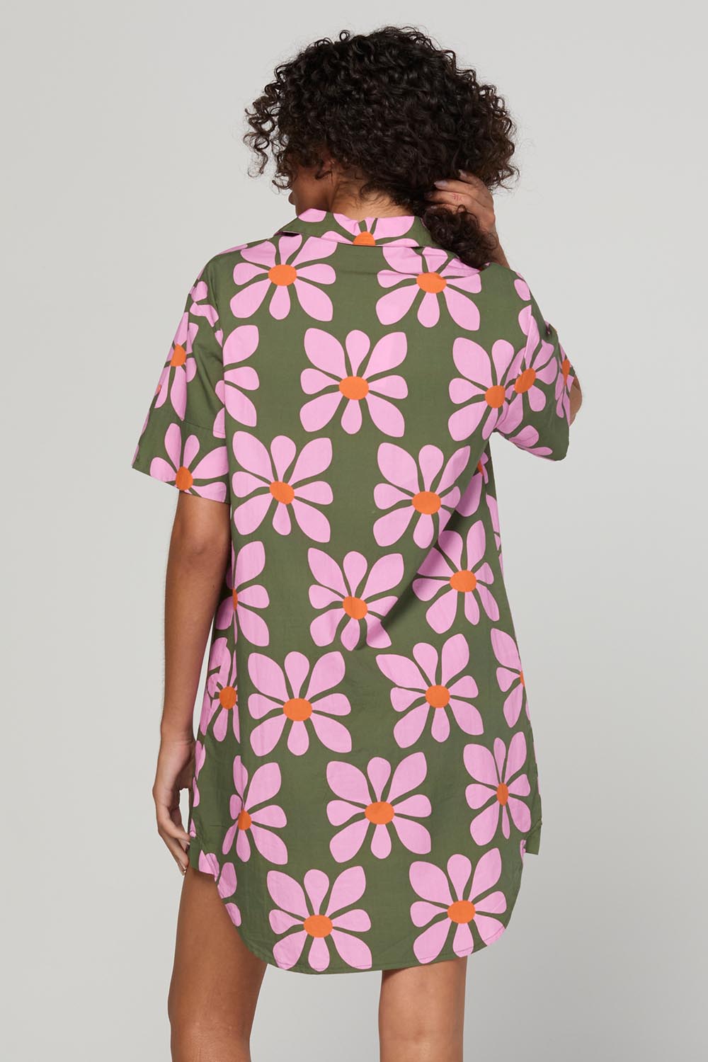 Model Genericm wearing size sample of the Kimi Dress – Cosmos in colour Cosmos, from the back