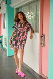 Model Genericm wearing size sample of the Kimi Dress – Cosmos in colour Cosmos, from the front