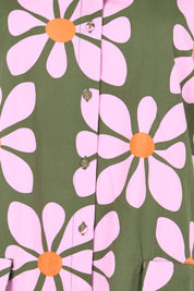 Product shot of the Kimi Cotton Dress – Cosmos in colour Cosmos, showing detail