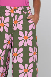 Model Genericm wearing size sample of the Cosmos Pant – Cosmos in colour Cosmos, in a cropped view