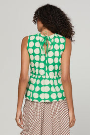 Model Genericm wearing size sample of the Carmen Top – Circulo in colour Circulo, from the back