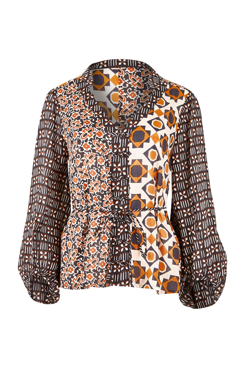 Product shot of the Anne Top in colour Siennaspli (Black), from the front