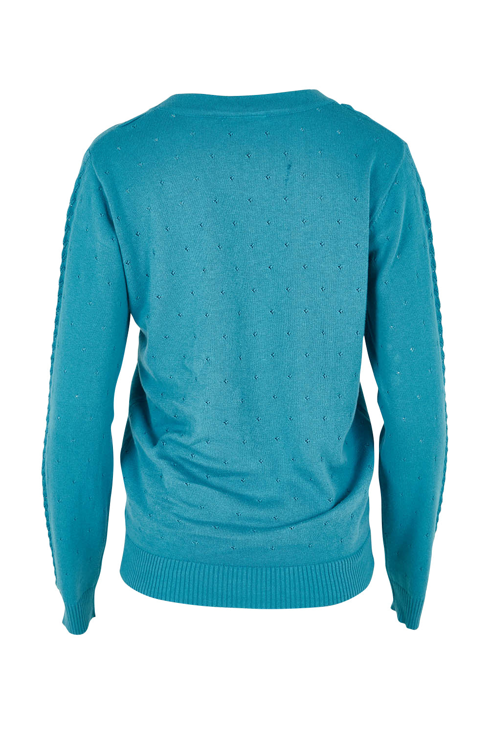 Product shot of the Lora Cardigan in colour Blue (Blue), from the back