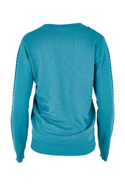 Product shot of the Lora Cardigan in colour Blue (Blue), from the back