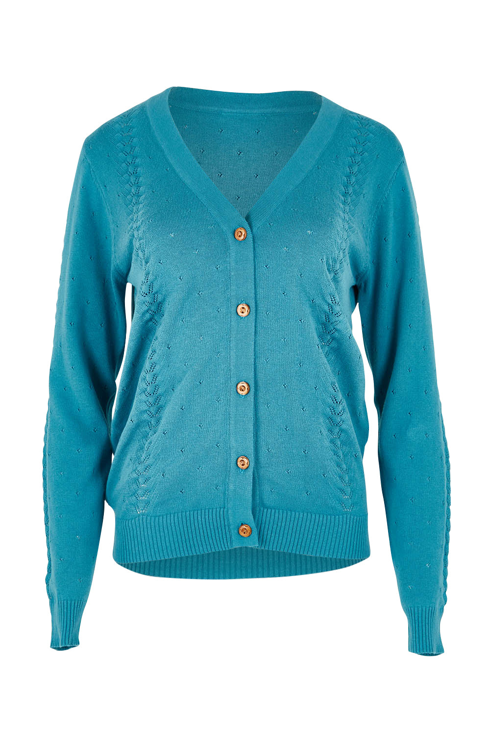 Product shot of the Lora Cardigan in colour Blue (Blue), from the front