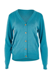 Product shot of the Lora Cardigan in colour Blue (Blue), from the front