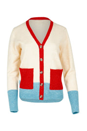 Product shot of the Poet Cardigan in colour Cream, from the front