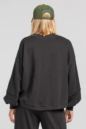 A model wearing the Guru Cotton Blend Sweater in colour Black (Black), from the back