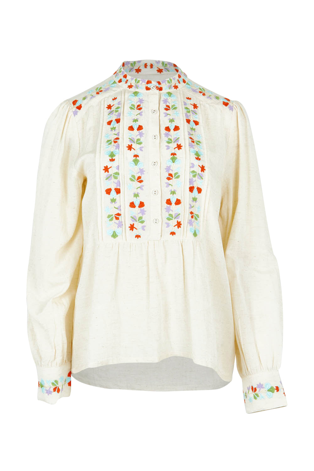 Product shot of the Rosemary Cotton Linen Top in colour Cream, from the front