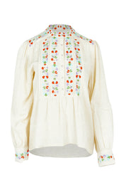 Product shot of the Rosemary Cotton Linen Top in colour Cream, from the front