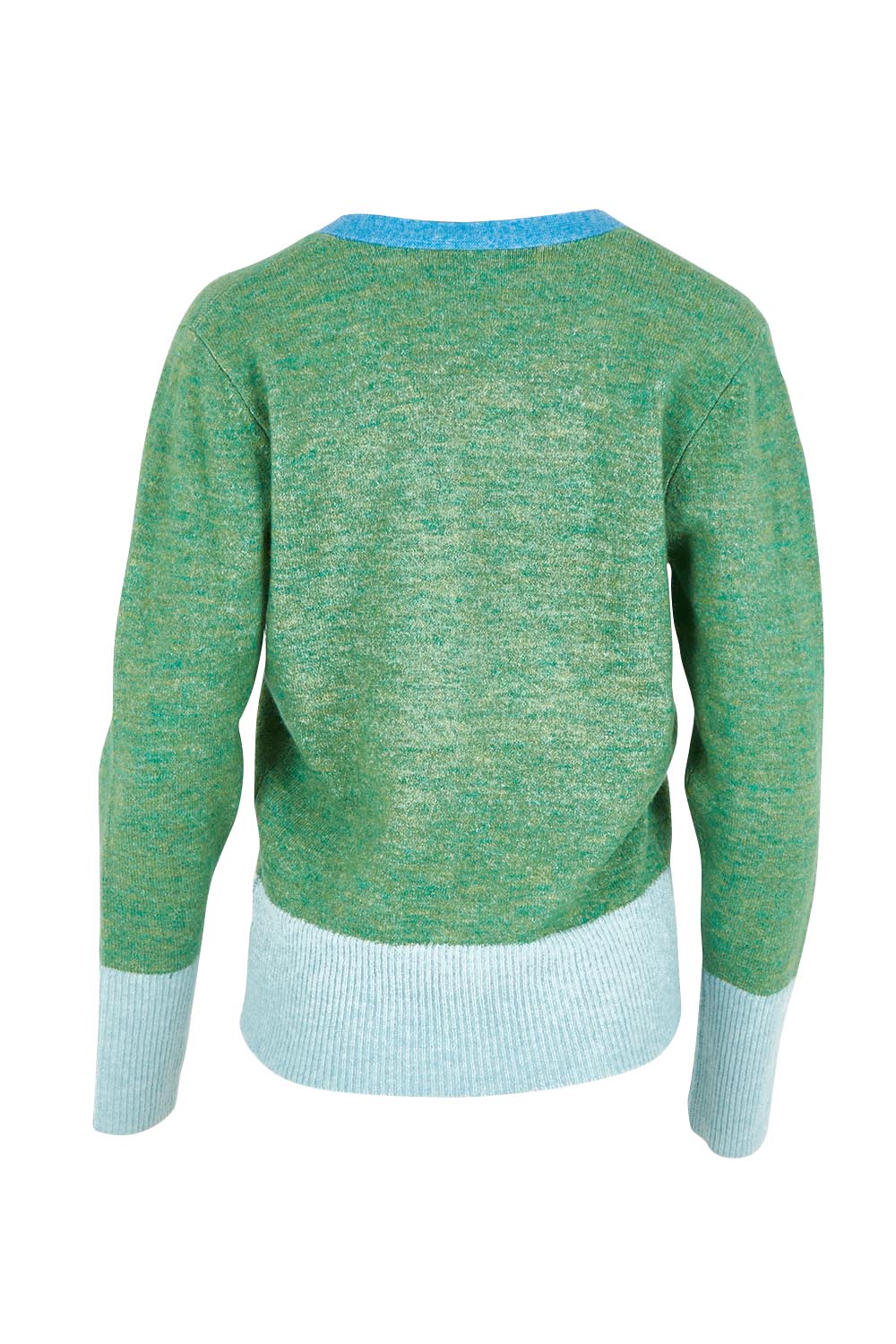 Product shot of the Poet Cardigan in colour Green (Green), from the back