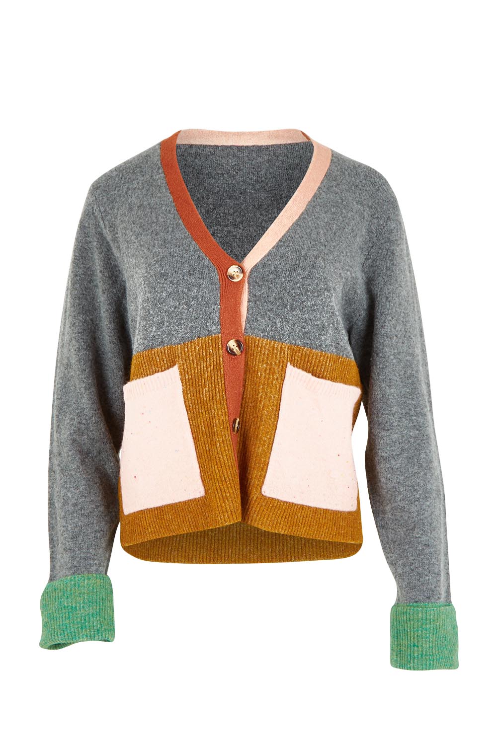 Product shot of the Remi Cardigan in colour Grey (Grey), from the front