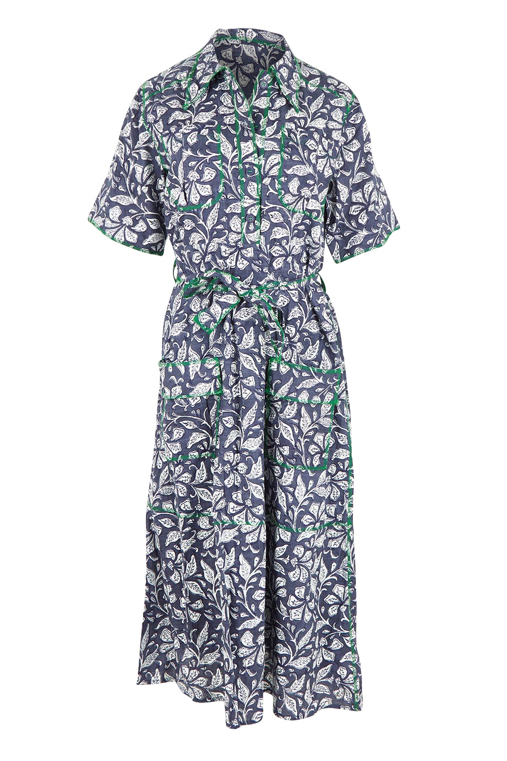 Product shot of the Rishi Dress in colour Izuminavy (Blue), from the front