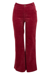 Product shot of the Dharma Pant in colour Cranberry (Red), from the front