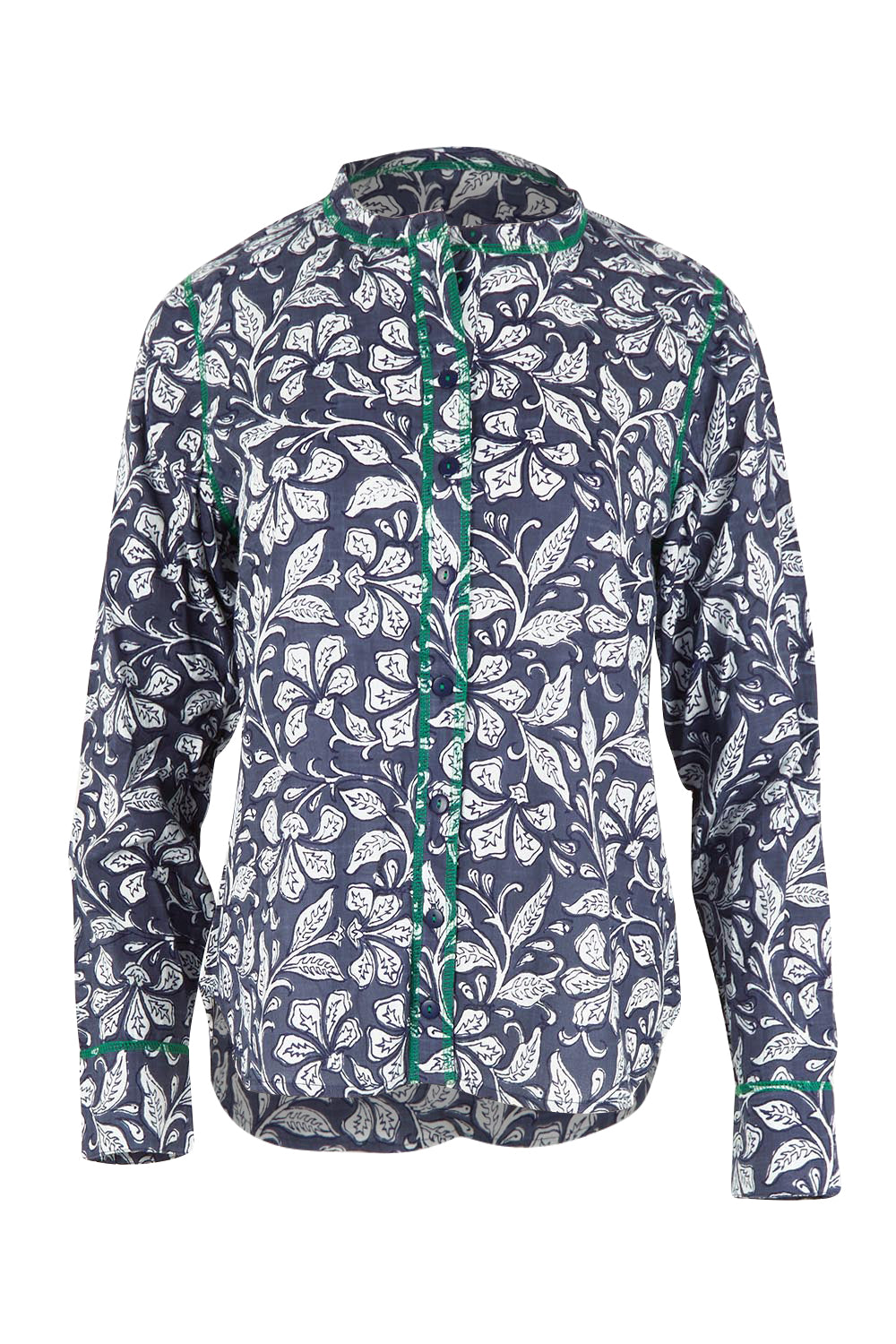 Product shot of the Clove Shirt in colour Izuminavy (Blue), from the front