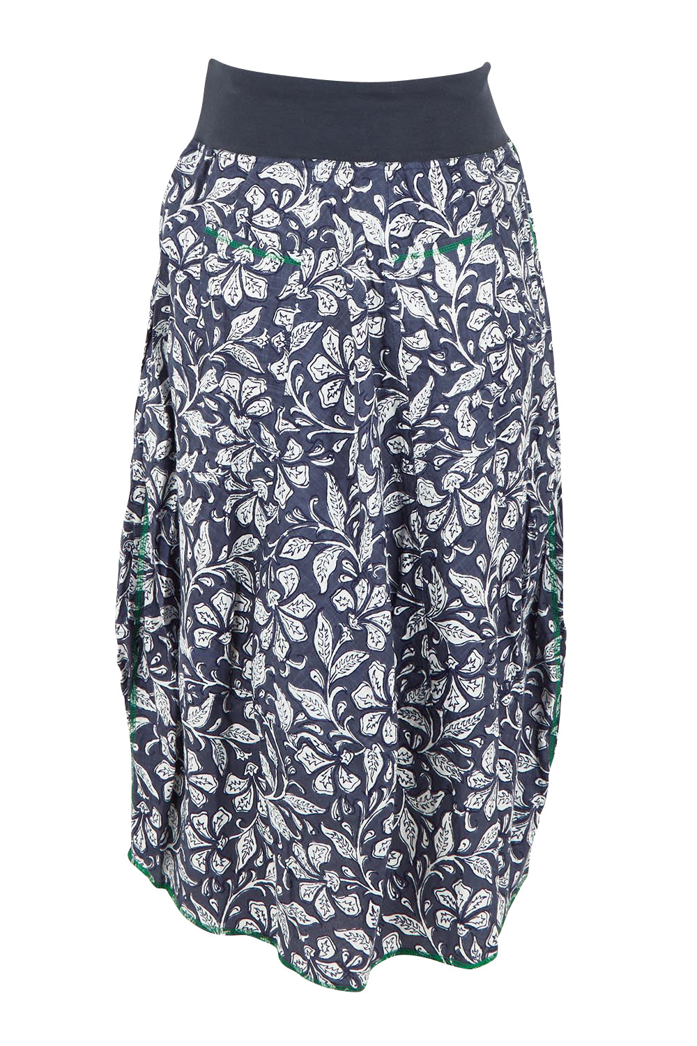 Product shot of the Guru Skirt in colour Izuminavy (Blue), from the back
