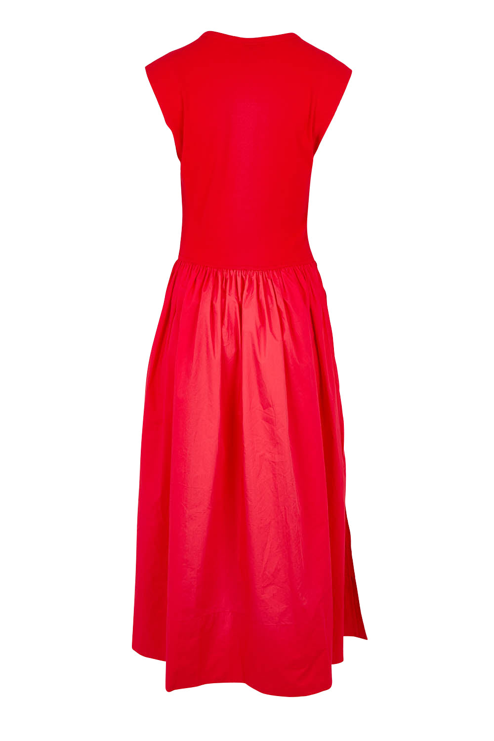 Product shot of the Daphne Cotton Blend Dress in colour Chilli (Red), from the back