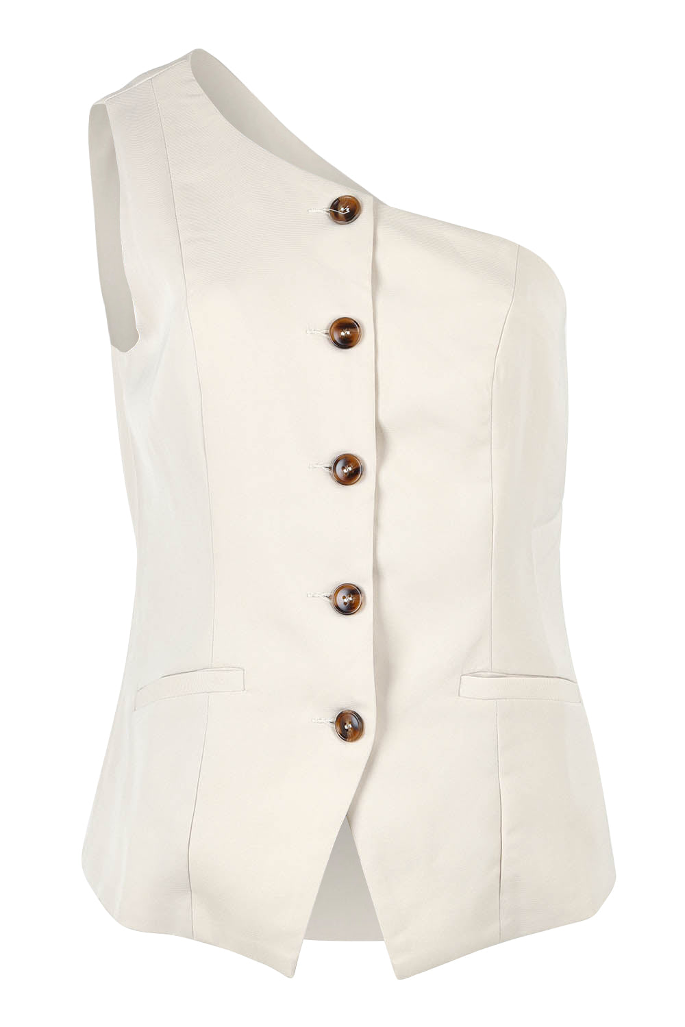 Product shot of the Rozalia Asymmetric Top in colour Oyster, from the front