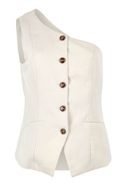 Product shot of the Rozalia Asymmetric Top in colour Oyster, from the front