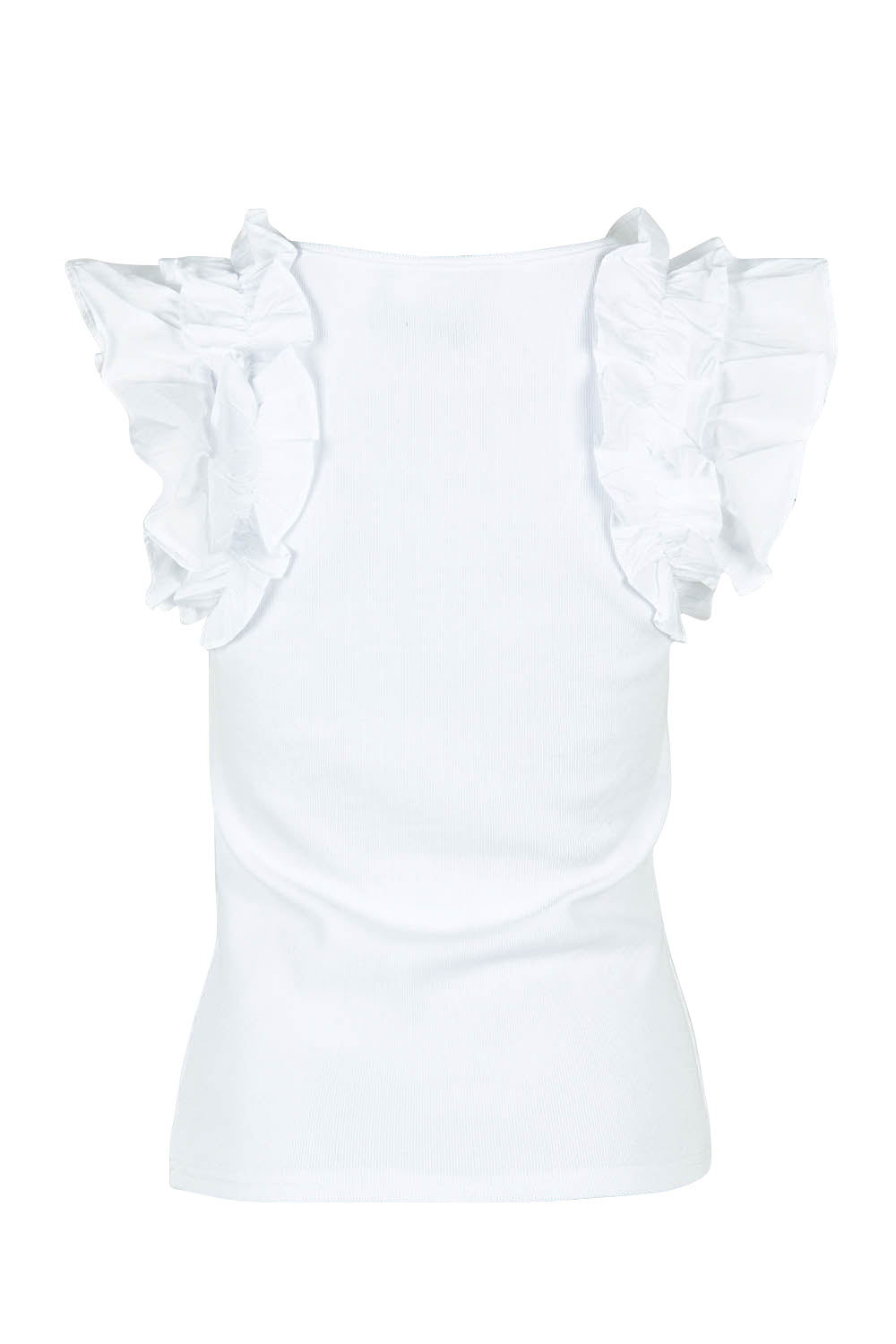 Product shot of the Frills Tank in colour White (White), from the back