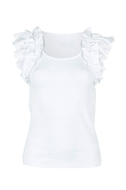 Product shot of the Frills Tank in colour White (White), from the front