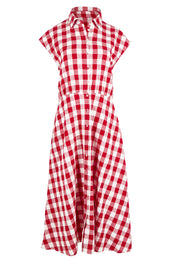 Product shot of the Musings Cotton Dress in colour Redgingham (Red), from the front
