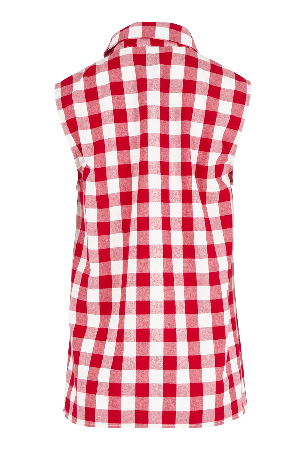 Product shot of the Poppy Sleeveless Cotton Shirt in colour Redgingham (Red), from the back