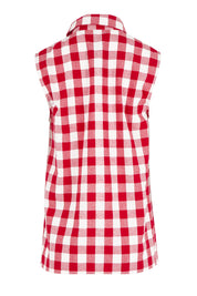 Product shot of the Poppy Sleeveless Cotton Shirt in colour Redgingham (Red), from the back