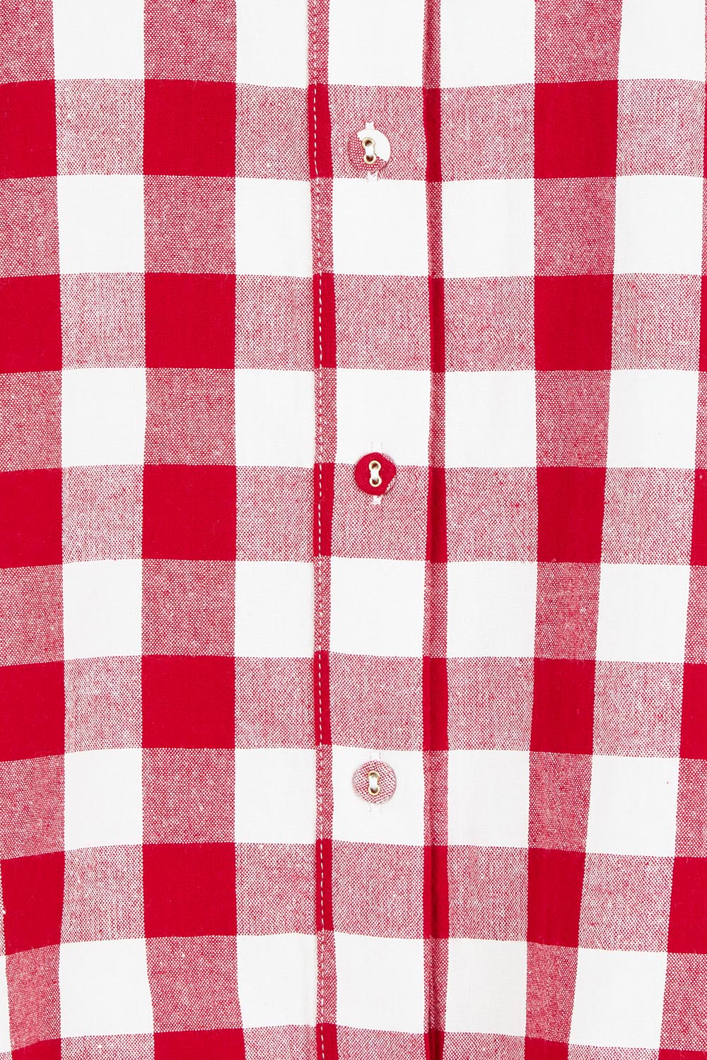 Product shot of the Poppy Sleeveless Cotton Shirt in colour Redgingham (Red), detail