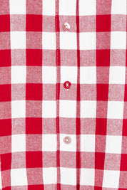 Product shot of the Poppy Sleeveless Cotton Shirt in colour Redgingham (Red), detail