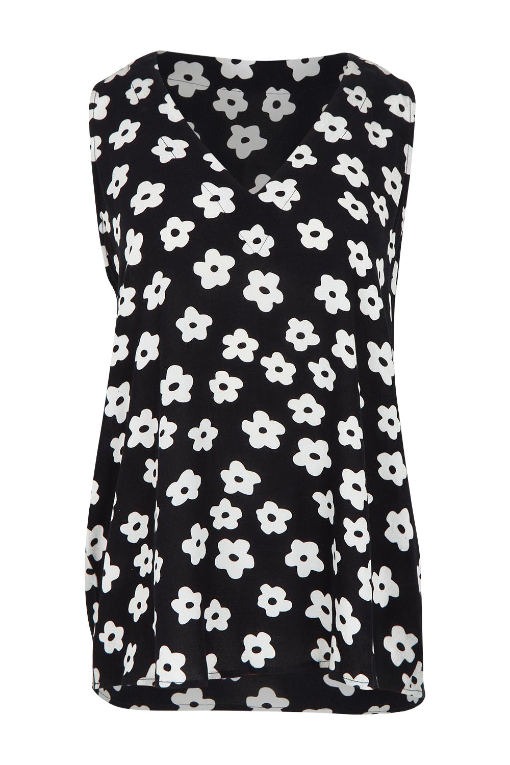 Product shot of the Veronica Top in colour Distydaisy (Black), from the front