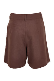 Product shot of the Eden Cotton Linen Blend Short in colour Chocolate, from the back