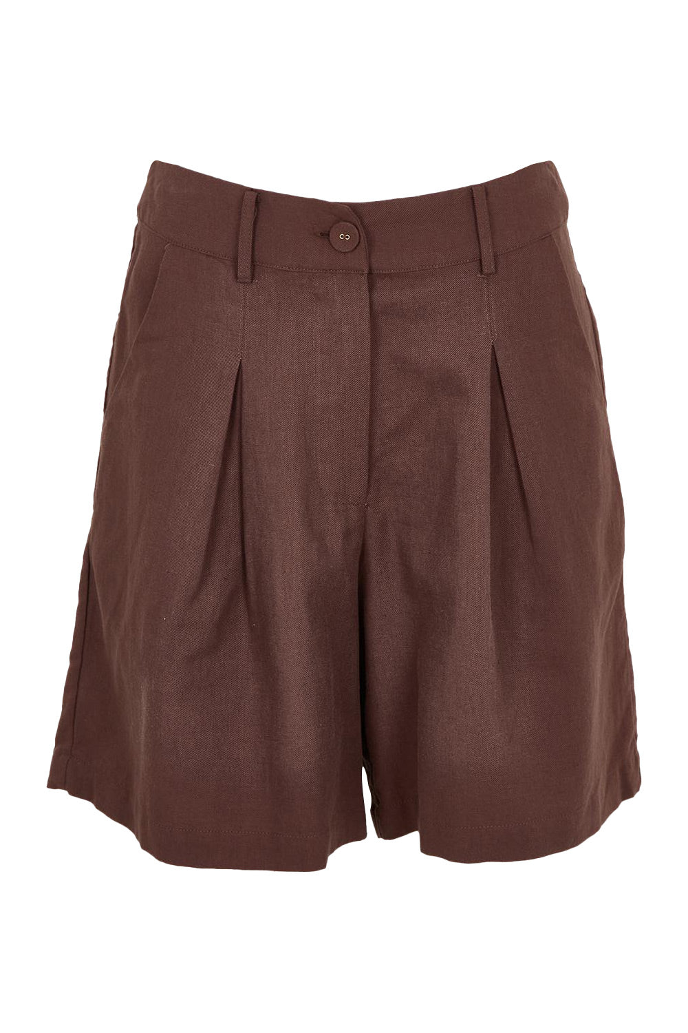 Product shot of the Eden Cotton Linen Blend Short in colour Chocolate, from the front