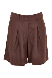 Product shot of the Eden Cotton Linen Blend Short in colour Chocolate, from the front