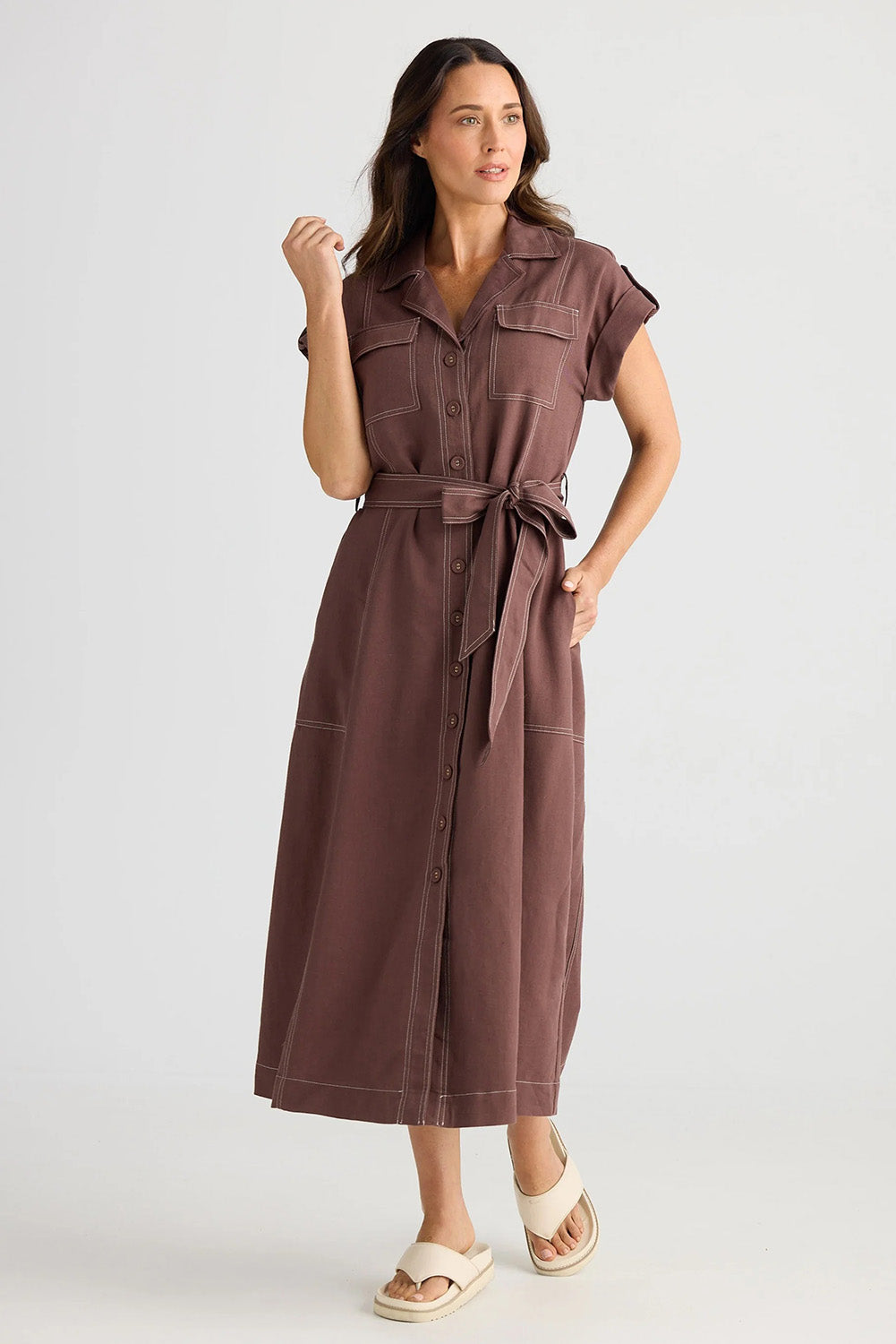 Brave & True Women's Calf Length Dresses Neutrals Party Linen Women's ...