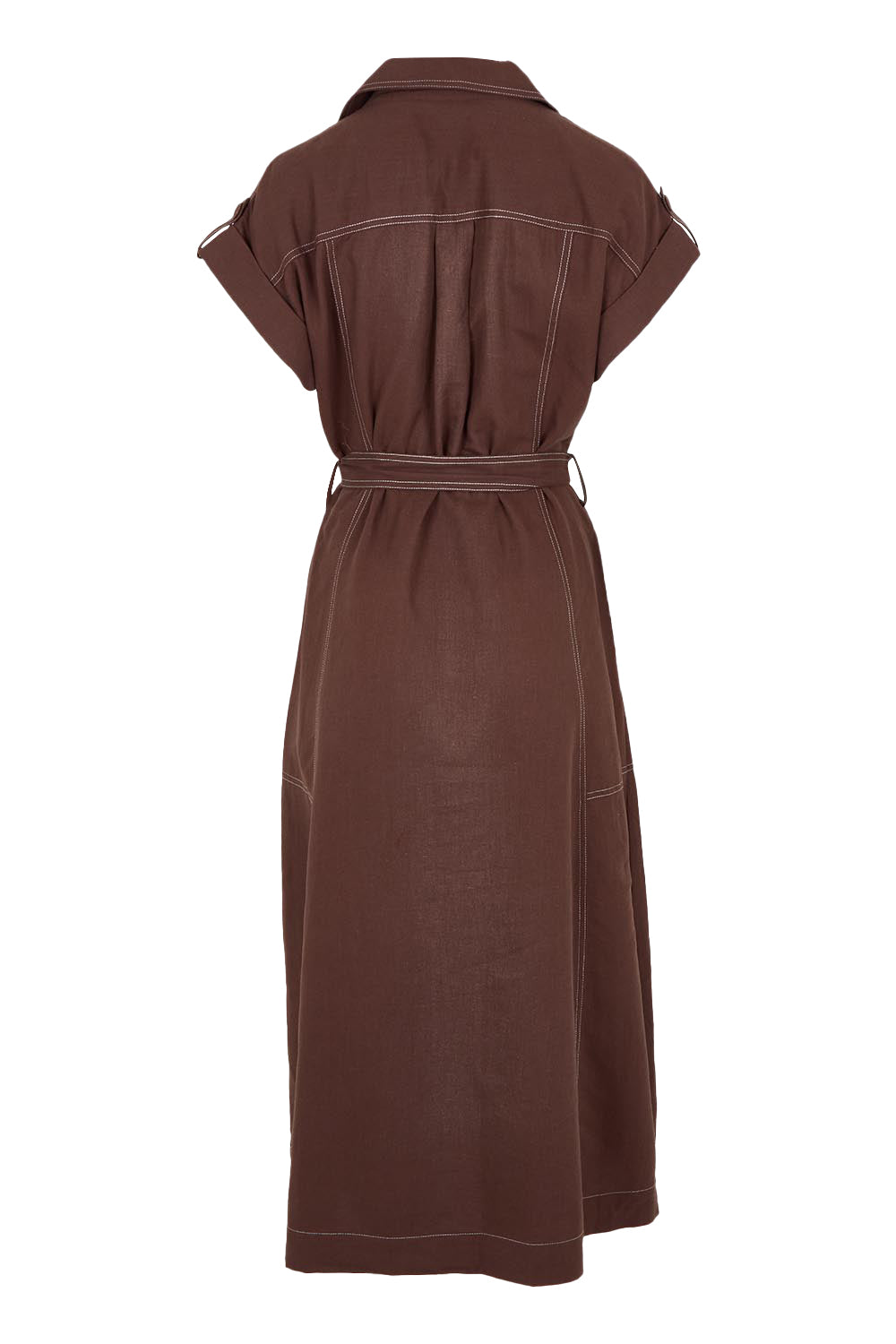 Product shot of the Portia Cotton Linen Lyocell Dress in colour Chocolate, from the back