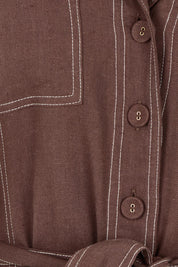 Product shot of the Portia Cotton Linen Lyocell Dress in colour Chocolate, detail