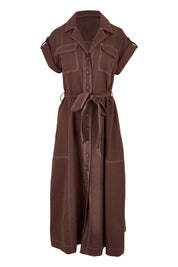 Product shot of the Portia Cotton Linen Lyocell Dress in colour Chocolate, from the front