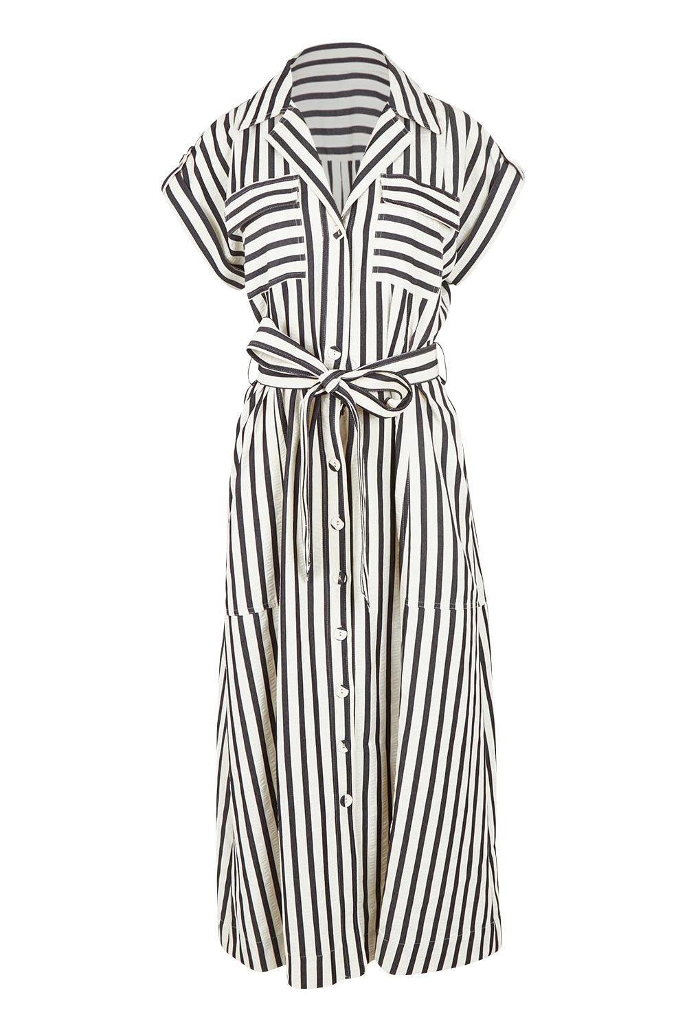 Product shot of the Portia Dress in colour Blackstrip, from the front