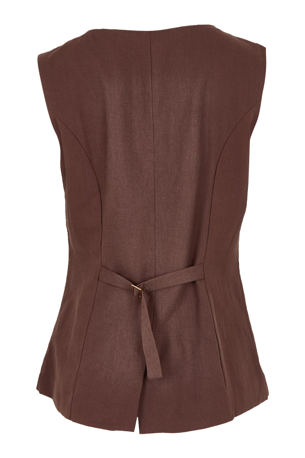 Product shot of the Eden Cotton Linen Blend Wasitcoat in colour Chocolate, from the back
