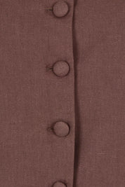 Product shot of the Eden Cotton Linen Blend Wasitcoat in colour Chocolate, detail
