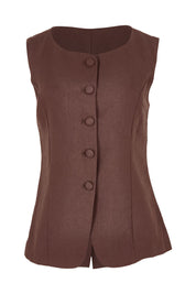 Product shot of the Eden Cotton Linen Blend Wasitcoat in colour Chocolate, from the front