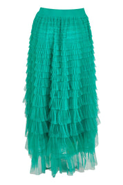 Product shot of the Chance Skirt in colour Jade (Green), from the back