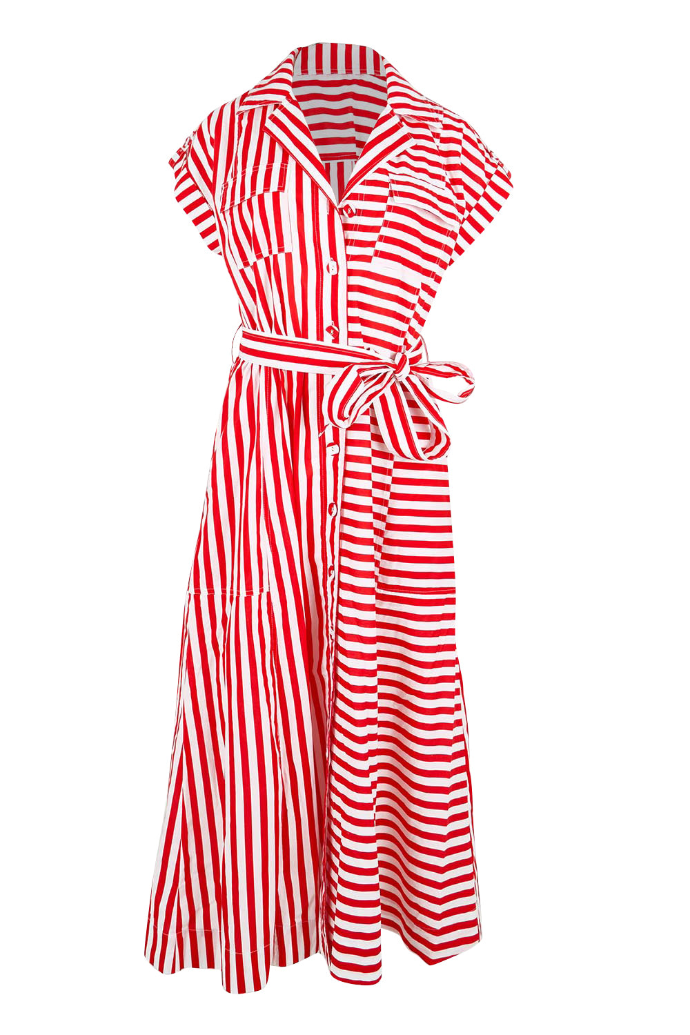 Product shot of the Portia Dress - Cherrystripe in colour Cherrystripe, from the front