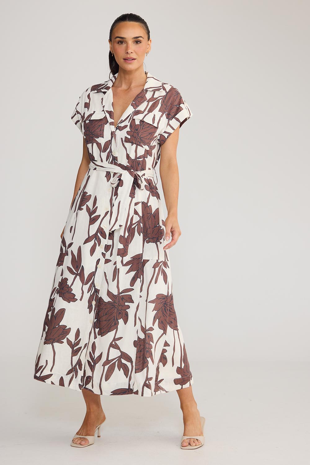 Model Genericm wearing size sample of the Portia Dress - Siennavine in colour Siennavine, from the front