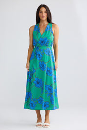 Model Genericm wearing size sample of the Remy Wrap Dress – Bloomsbury in colour Bloomsbury, from the front