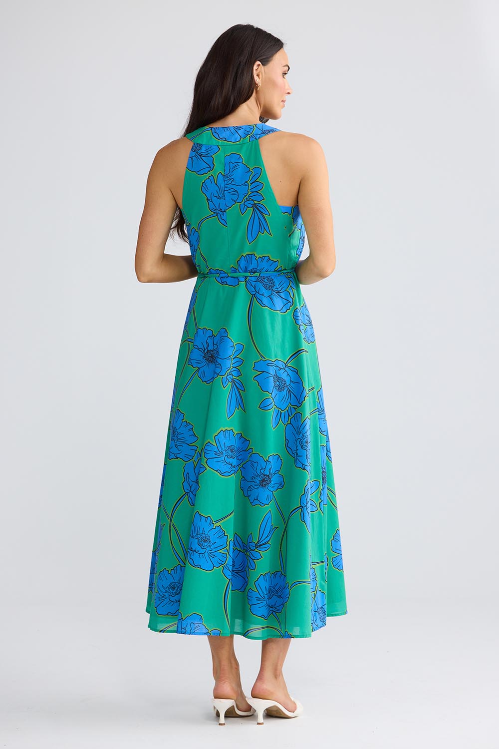 Model Genericm wearing size sample of the Remy Wrap Dress – Bloomsbury in colour Bloomsbury, from the front
