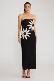 Model Genericm wearing size sample of the Jacqueline Dress - Black in colour Black, from the front