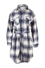 Product shot of the Trinity Coat in colour Bluechar (Blue), from the front